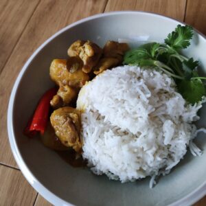 Malaysian chicken curry with steam basmati rice