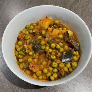 Peas potatoes and aubergine curry