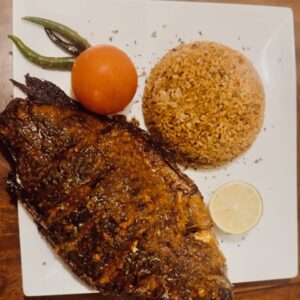 Tilapia fish with djollof